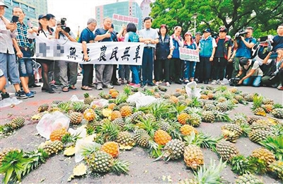 Farmers in Taiwan Province angrily smashed pineapples in protest, and the pulp was scattered at the gate of the Executive Yuan. (data picture)
